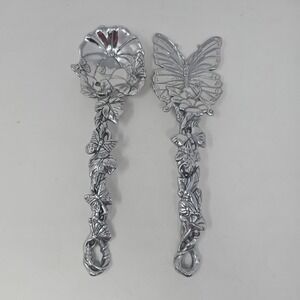 Vintage Arthur Court Butterfly/Floral salad servers spoons 11"-signed 1997